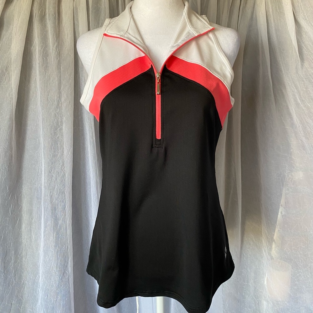 Loft Womens Tank Top Sleeveless V Neck Back Pink White Size Medium Sportswear
